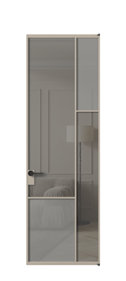 Межкомнатная дверь Mosaic АЛПЛ041.12 Алюминий бисквитный Сатинированное серое стекло, триплекс, 6 мм + Прозрачное серое стекло, триплекс, 6 мм Цена 6660 AZE | Volhovec