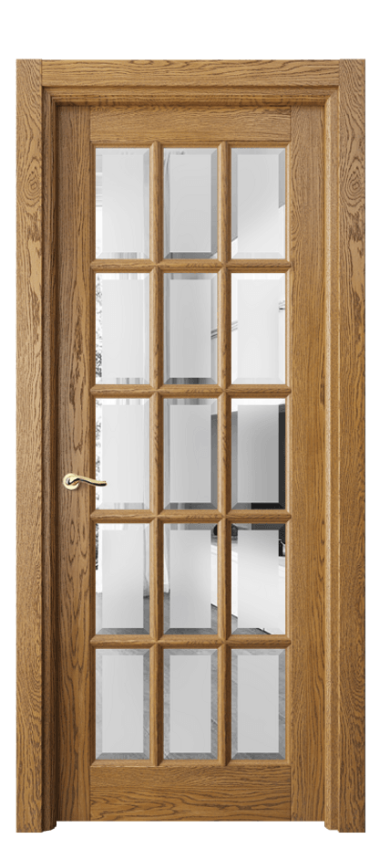 Межкомнатная дверь Лигнум 0708 Дуб медовый брашированный Сатинированное стекло с фацетом Цена 9230 AZE | Volhovec