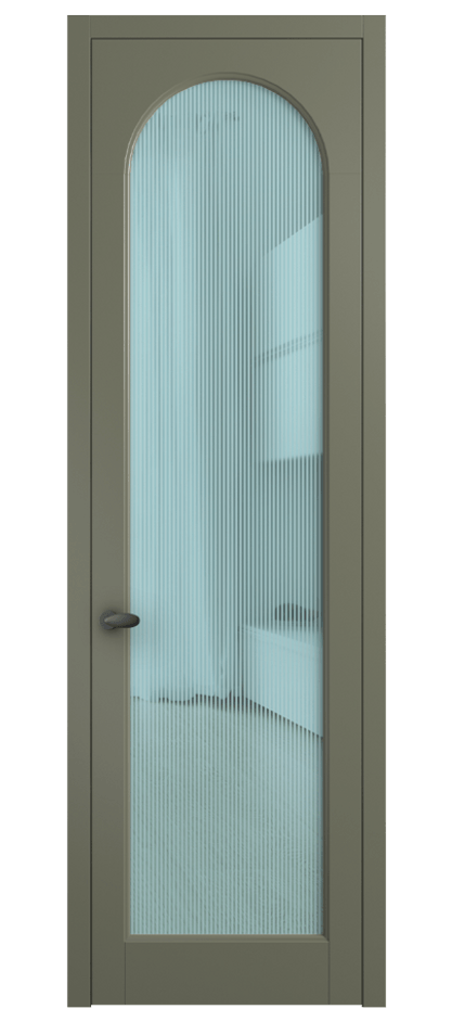 Межкомнатная дверь Палаццо 6804 Матовый оливковый тёмный Рифлёное голубое стекло "Дюна", триплекс Цена 5400 AZE | Volhovec
