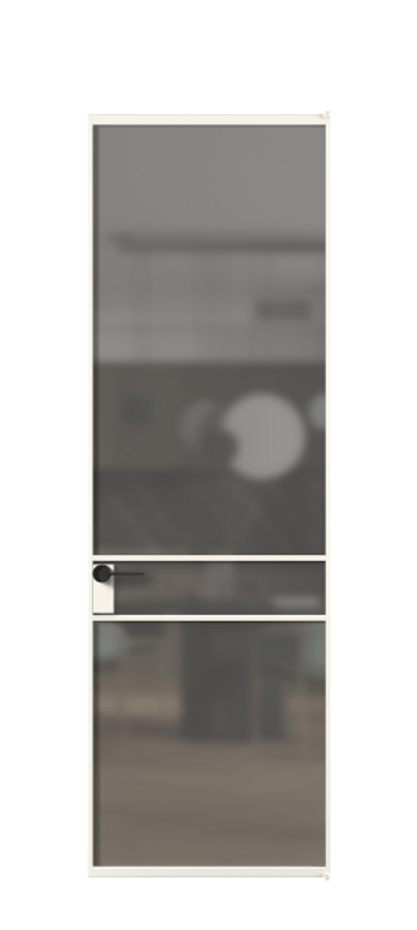 Алюминиевая дверь АЛПЛ040.02 Алюминий пудровый белый Сатинированное серое стекло, триплекс Цена 6460  | Volhovec