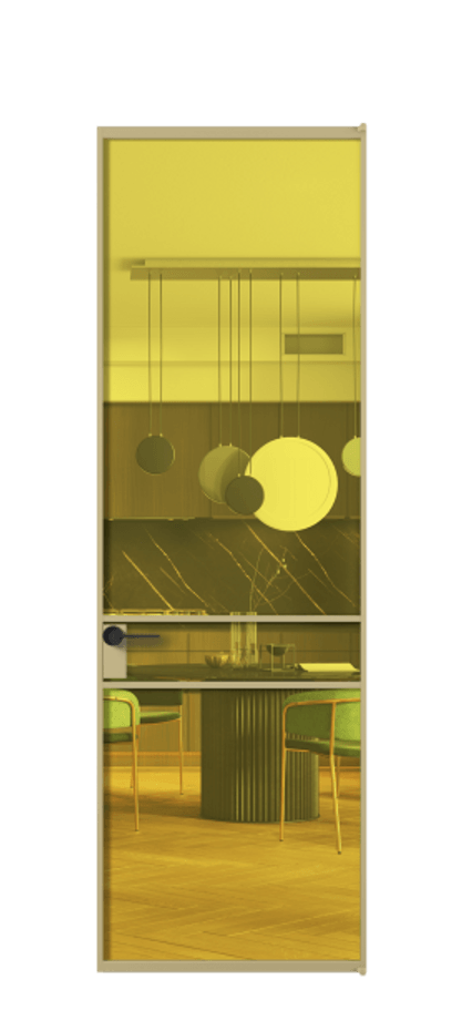 Алюминиевая дверь АЛПЛ040.02 Золотой Прозрачное жёлтое стекло, триплекс Цена 9450  | Volhovec