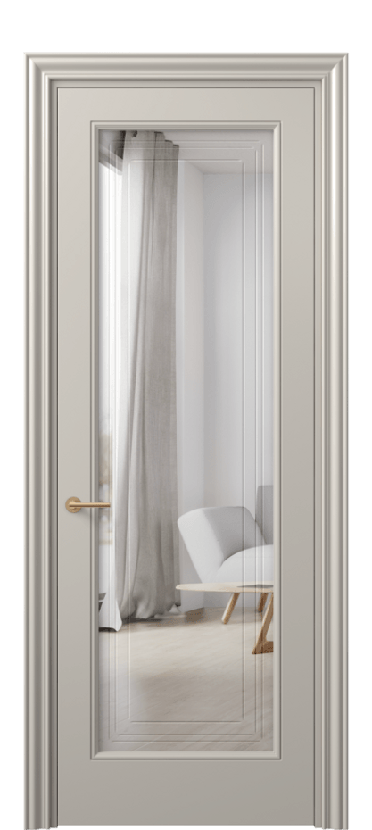 Межкомнатная дверь Mascot 8400 Матовый светло-бежевый Двустороннее зеркало с гравировкой "Грани"», триплекс, 7 мм Цена 3320 AZE | Volhovec