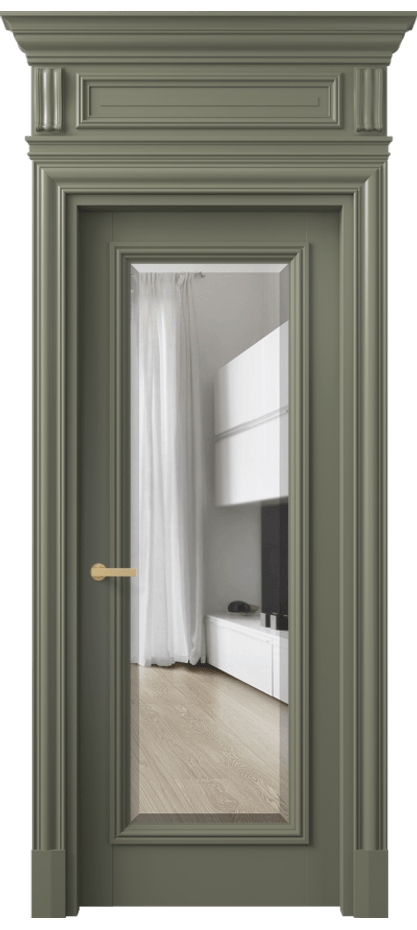 Межкомнатная дверь Антик 7300 Матовый оливковый тёмный Прозрачное стекло с фацетом Цена 8580 AZE | Volhovec