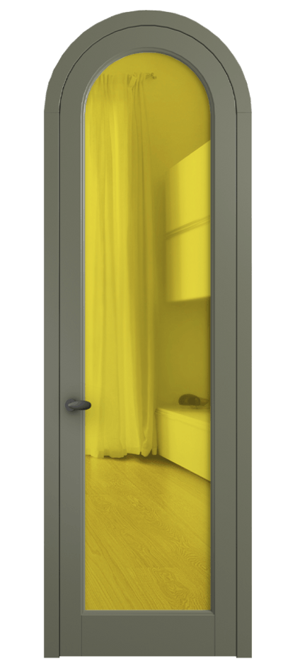 Межкомнатная дверь Палаццо 6814 Матовый оливковый тёмный Прозрачное жёлтое стекло, триплекс Цена 6700 AZE | Volhovec