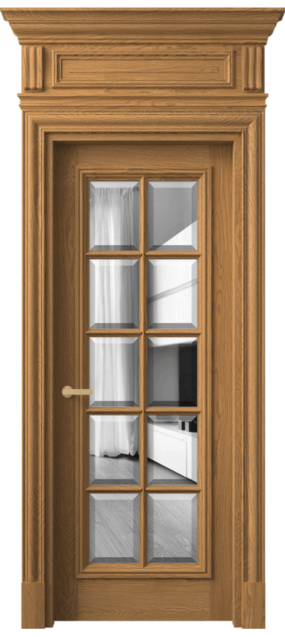 Межкомнатная дверь Антик 7310 Дуб солнечный матовый Двустороннее зеркало с фацетом, триплекс Цена 15440 AZE | Volhovec