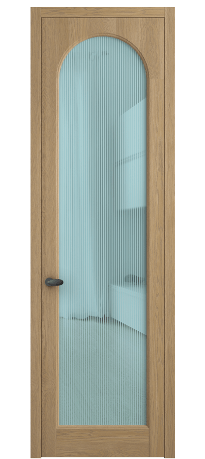 Межкомнатная дверь Палаццо 6804 Дуб соломенный матовый Рифлёное голубое стекло "Дюна", триплекс Цена 8300 AZE | Volhovec