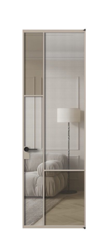 Межкомнатная дверь Mosaic АЛПЛ041.13 Алюминий бисквитный Декоративное стекло с сеткой "Mesh silver", триплекс, 6 мм + Прозрачное бронзовое стекло, триплекс Цена 8960 AZE | Volhovec