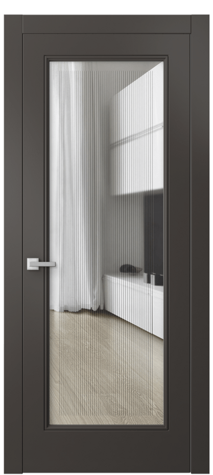 Межкомнатная дверь Линия 8300 Матовый антрацит Прозрачное стекло с гравировкой "Каннелюры", триплекс Цена 4360 AZE | Volhovec
