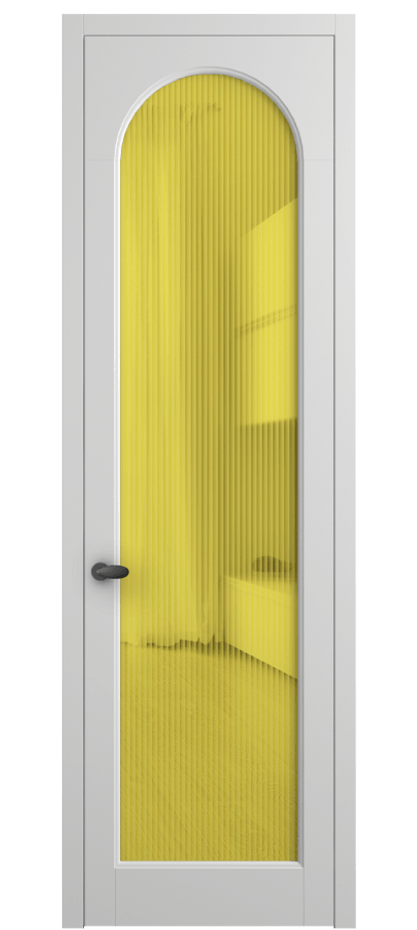 Межкомнатная дверь Палаццо 6804 Матовый белоснежный Рифлёное жёлтое стекло "Мору", триплекс Цена 5500 AZE | Volhovec