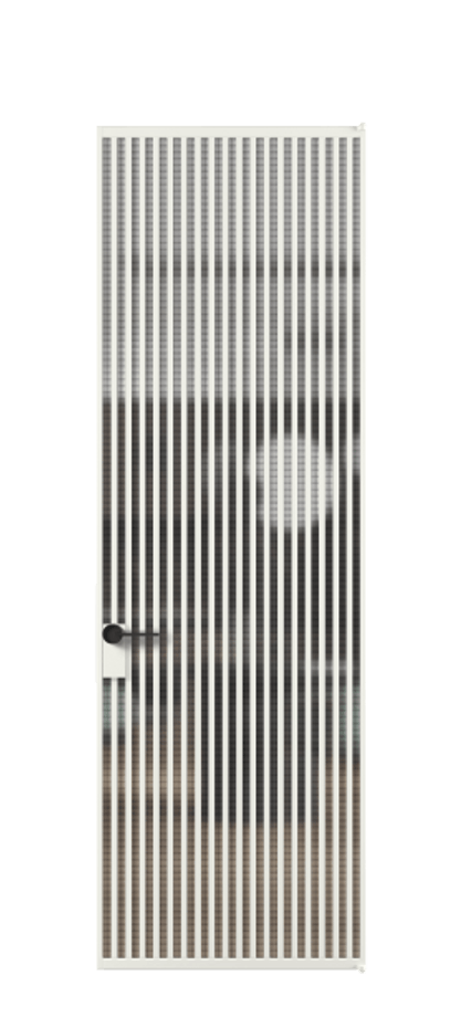 Алюминиевая дверь АЛПЛ040.06 Алюминий светло-серый Декоративное стекло с сеткой "Mesh silver", триплекс Цена 10420  | Volhovec