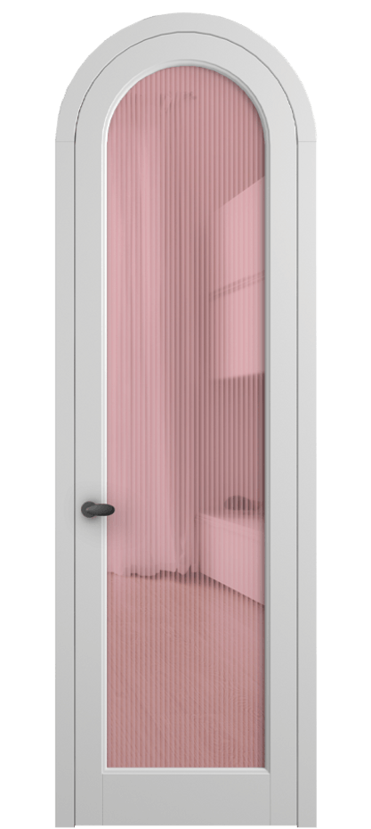 Межкомнатная дверь Палаццо 6814 Матовый белоснежный Рифлёное розовое стекло "Мору", триплекс Цена 6900 AZE | Volhovec