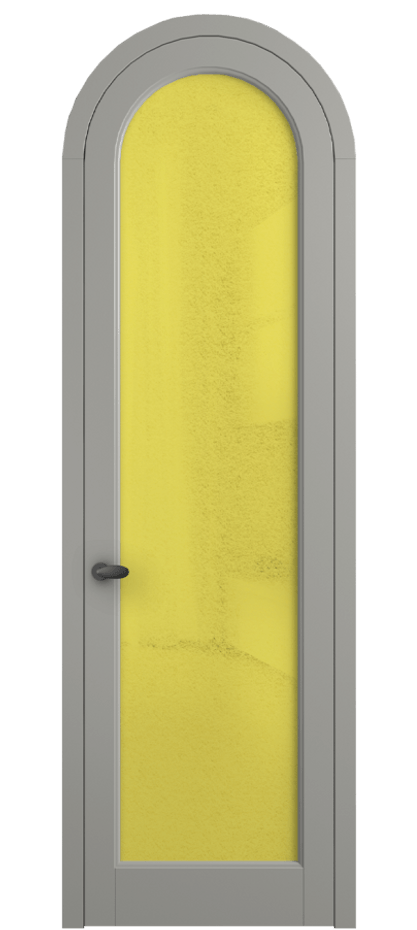 Межкомнатная дверь Палаццо 6814 Матовый нейтральный серый Фактурное жёлтое стекло "Лёд", триплекс Цена 6800 AZE | Volhovec