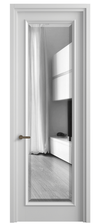 Межкомнатная дверь Шарм 6702 Матовый белоснежный Двустороннее зеркало с фацетом, триплекс Цена 5260 AZE | Volhovec