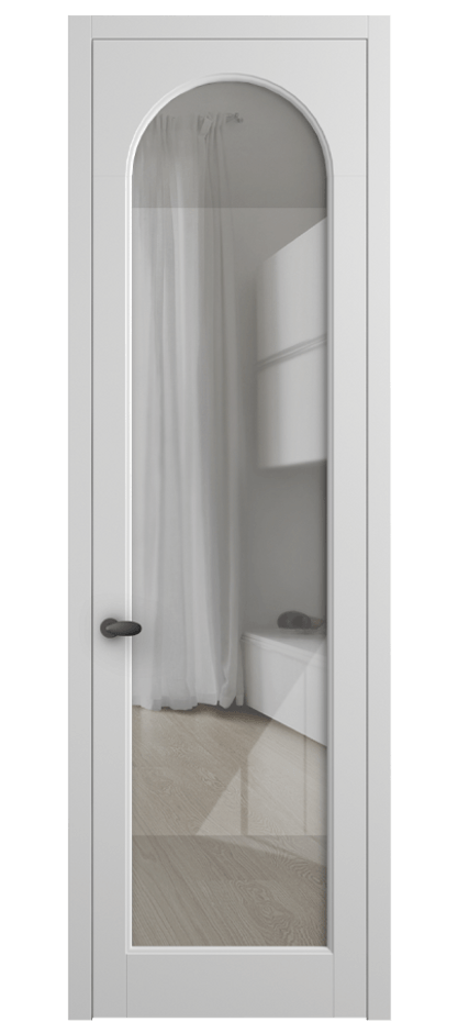 Межкомнатная дверь Палаццо 6804 Матовый белоснежный Рефлективное прозрачное стекло "Стопсол", калёное Цена 5500 AZE | Volhovec