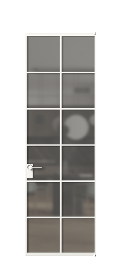 Алюминиевая дверь АЛПЛ040.05 Алюминий Белый Сатинированное серое стекло, триплекс Цена 6490  | Volhovec