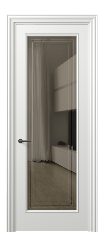 Межкомнатная дверь Маскот 8400 Матовый светло-серый Прозрачное бронзовое стекло с гравировкой "Грани", триплекс Цена 82499 ₽ | Volhovec