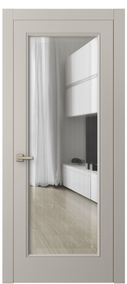 Межкомнатная дверь Linea 8300 Матовый светло-бежевый Прозрачное стекло с гравировкой "Каннелюры", триплекс Цена 4360 AZE | Volhovec