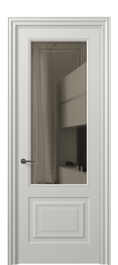 Межкомнатная дверь Mascot 8452 Матовый тёплый серый Прозрачное бронзовое стекло с гравировкой "Грани", триплекс Цена 3650 AZE | Volhovec