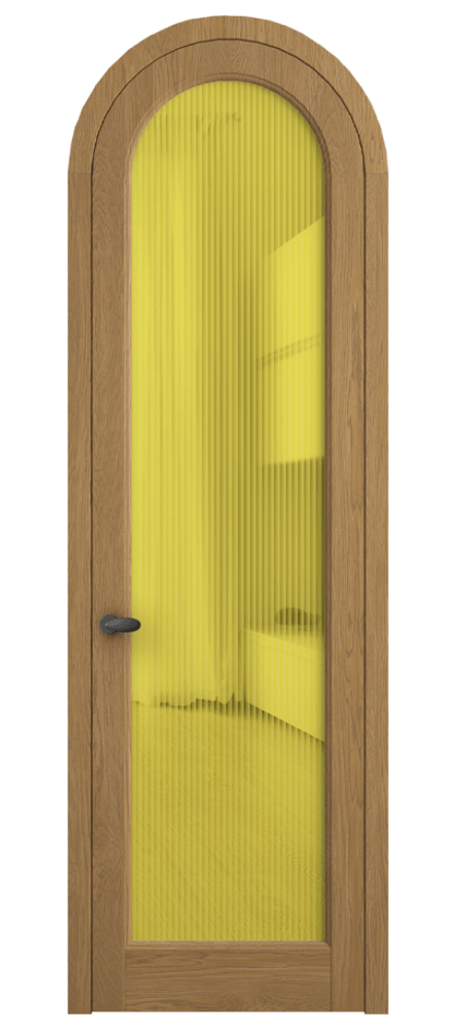 Межкомнатная дверь Палаццо 6814 Дуб солнечный матовый Рифлёное жёлтое стекло "Мору", триплекс Цена 11200 AZE | Volhovec