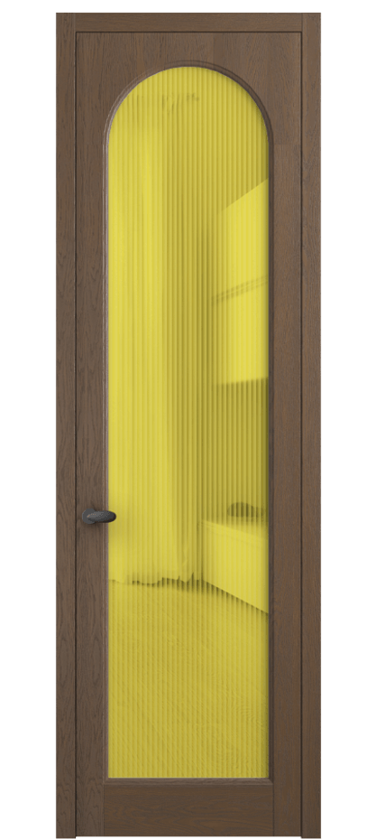 Межкомнатная дверь Палаццо 6804 Дуб туманный матовый Рифлёное жёлтое стекло "Moru", триплекс Цена 8100 AZE | Volhovec