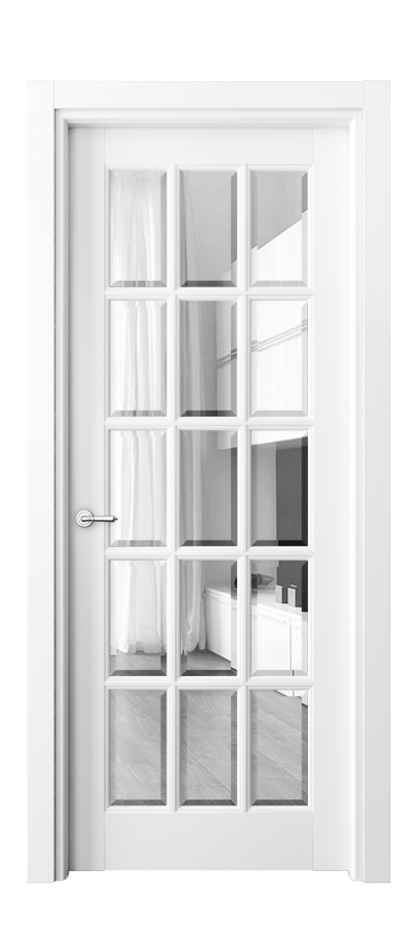 Межкомнатная дверь Тоскана Грильято 6311 Матовый белоснежный Прозрачное стекло с фацетом Цена 6210 AZE | Volhovec