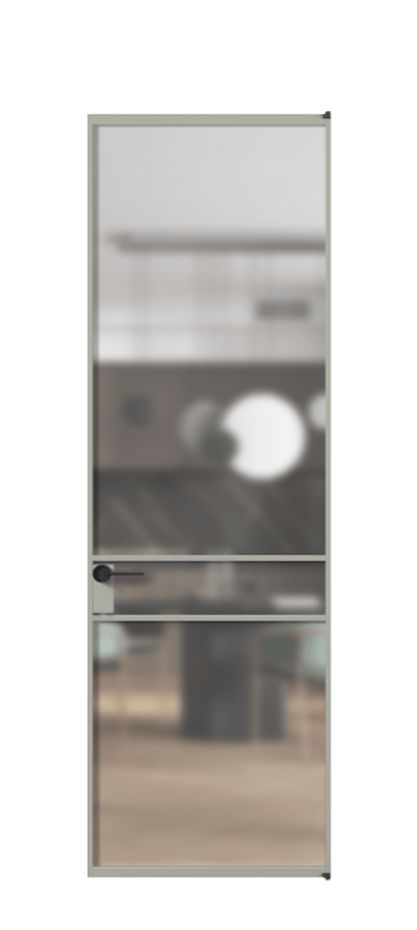 Алюминиевая дверь АЛПЛ040.02 Алюминий нейтральный серый Сатинированное стекло "Мателюкс Кристал Вижн", калёное, матовое, каленое 6 мм Цена 7910  | Volhovec