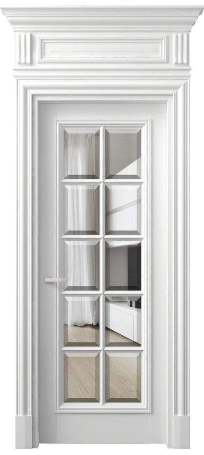 Дверь межкомнатная Антик 7310 Матовый белоснежный Прозрачное стекло с фацетом КЭП + Объёмный фриз + Карниз МБЛ Цена 9590 AZE Наличники уже входят в базовый комплект. Фабрика дверей Волховец 8 (800) 551 43 19 Межкомнатная дверь Антик 7310 Матовый белоснежный Прозрачное стекло с фацетом Цена 9590 AZE | Volhovec