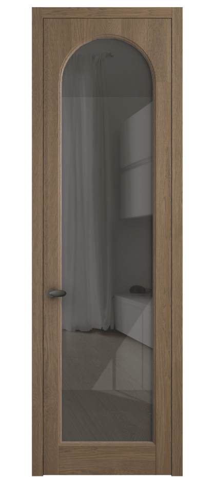 Межкомнатная дверь Палаццо 6804 Дуб джутовый матовый Рефлективное серое стекло "Стопсол", калёное Цена 8100 AZE | Volhovec
