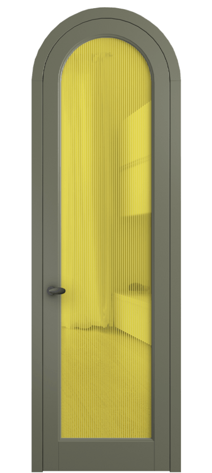 Межкомнатная дверь Палаццо 6814 Матовый оливковый тёмный Рифлёное желтое стекло "Дюна", триплекс Цена 7000 AZE | Volhovec