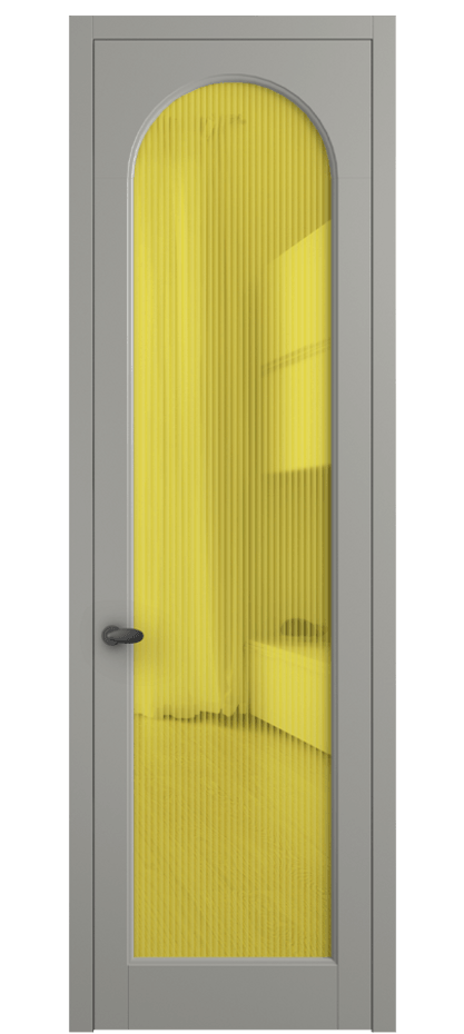Межкомнатная дверь Палаццо 6804 Матовый нейтральный серый Рифлёное жёлтое стекло "Мору", триплекс Цена 5500 AZE | Volhovec