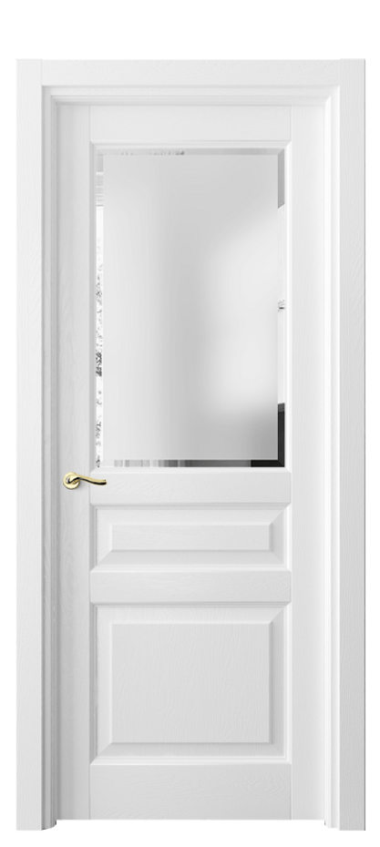 Межкомнатная дверь Лигнум 0710 Дуб белоснежный Сатинированное стекло с фацетом Цена 7130 AZE | Volhovec