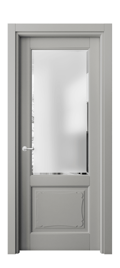 Межкомнатная дверь Тоскана Элегантэ 6322 Матовый нейтральный серый Сатинированное стекло с фацетом Цена 5180 AZE | Volhovec