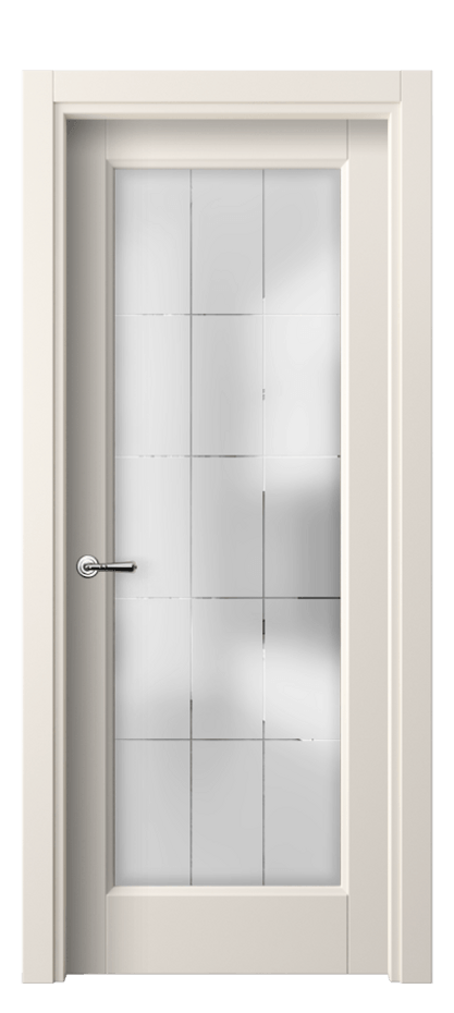 Межкомнатная дверь Галант 1402 ПЭТ кремово-белый Сатинированное стекло с гравировкой "Лофт" Цена 1810 AZE | Volhovec