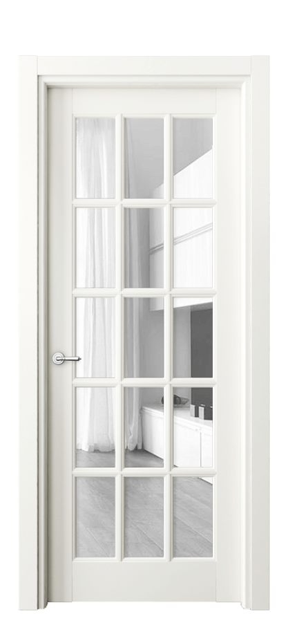 Межкомнатная дверь Тоскана Грильято 6311 Матовый жемчужный Прозрачное стекло Цена 5830 AZE | Volhovec