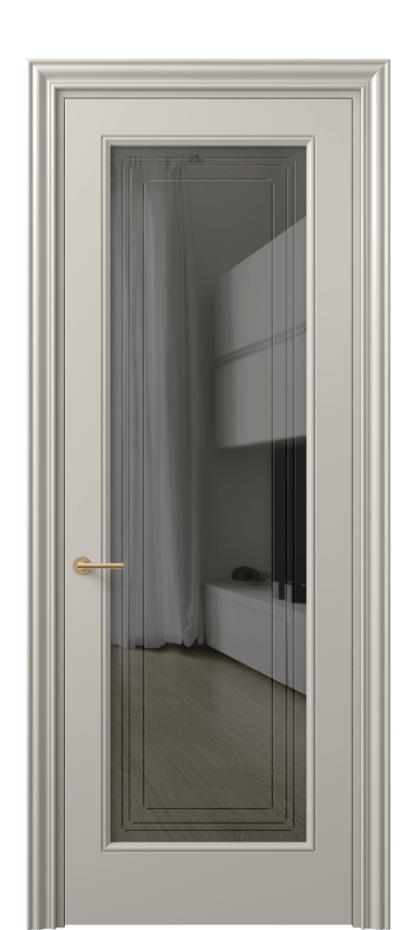 Межкомнатная дверь Маскот 8400 Матовый светло-бежевый Прозрачное серое стекло с гравировкой "Грани", триплекс Цена 3480 AZE | Volhovec