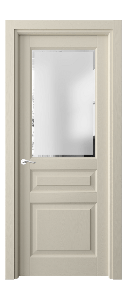 Межкомнатная дверь Лигнум 0710 Дуб бежево-серый Сатинированное стекло с фацетом Цена 7130 AZE | Volhovec