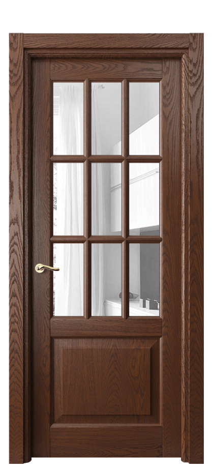 Межкомнатная дверь Лигнум 0748 Дуб коньячный брашированный Прозрачное стекло Цена 9030 AZE | Volhovec