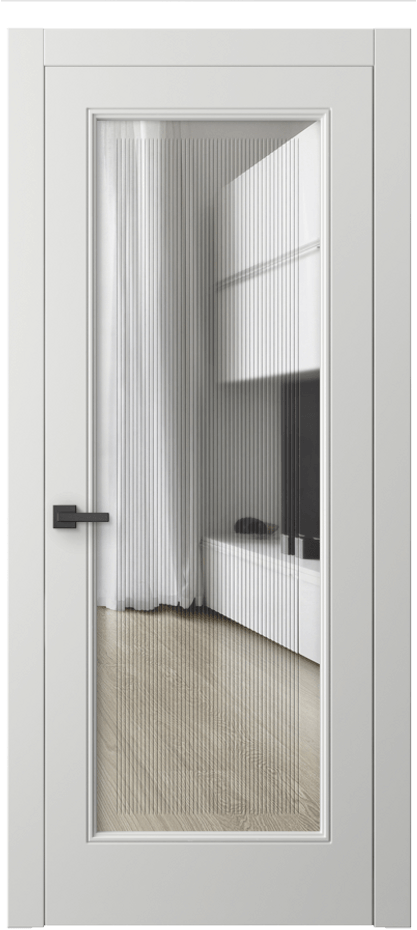 Межкомнатная дверь Linea 8300 Матовый светло-серый Прозрачное стекло с гравировкой "Каннелюры", триплекс Цена 4360 AZE | Volhovec