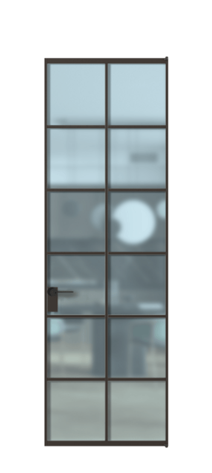 Алюминиевая дверь АЛПЛ040.05 Алюминий антрацит Сатинированное голубое стекло, триплекс Цена 7790  | Volhovec