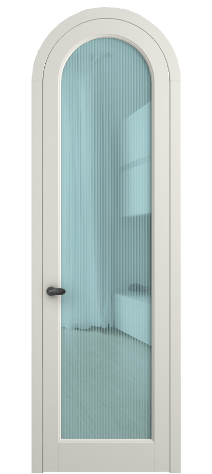 Межкомнатная дверь Палаццо 6814 Матовый жемчужный Рифлёное голубое стекло "Мору", триплекс Цена 6900 AZE | Volhovec