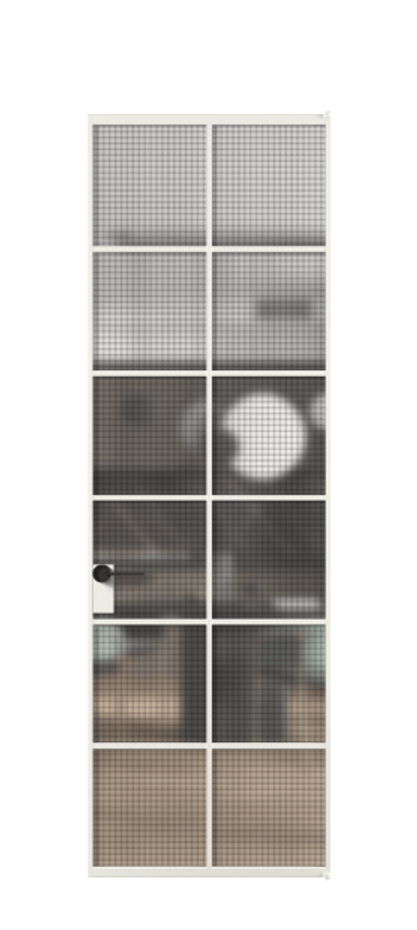 Алюминиевая дверь АЛПЛ040.05 Алюминий светло-серый Декоративное стекло с сеткой "Mesh silver", триплекс Цена 7030  | Volhovec