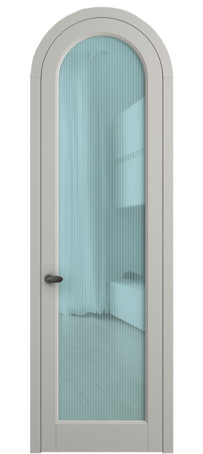 Межкомнатная дверь Палаццо 6814 Матовый тёплый серый Рифлёное голубое стекло "Мору", триплекс Цена 6900 AZE | Volhovec
