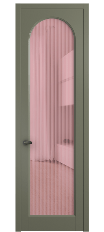 Межкомнатная дверь Палаццо 6804 Матовый оливковый тёмный Рифлёное розовое стекло "Moru", триплекс Цена 5500 AZE | Volhovec