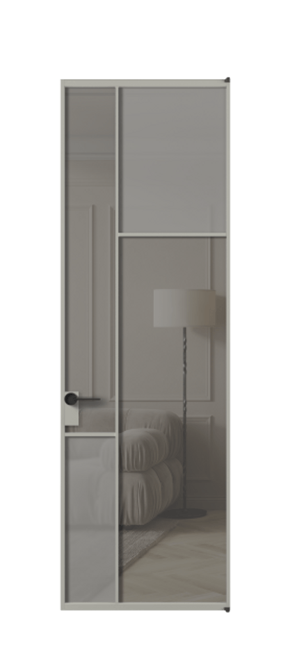 Межкомнатная дверь Мозаик АЛПЛ041.11 Алюминий нейтральный серый Сатинированное серое стекло, триплекс, 6 мм + Прозрачное серое стекло, триплекс Цена 8650 AZE | Volhovec