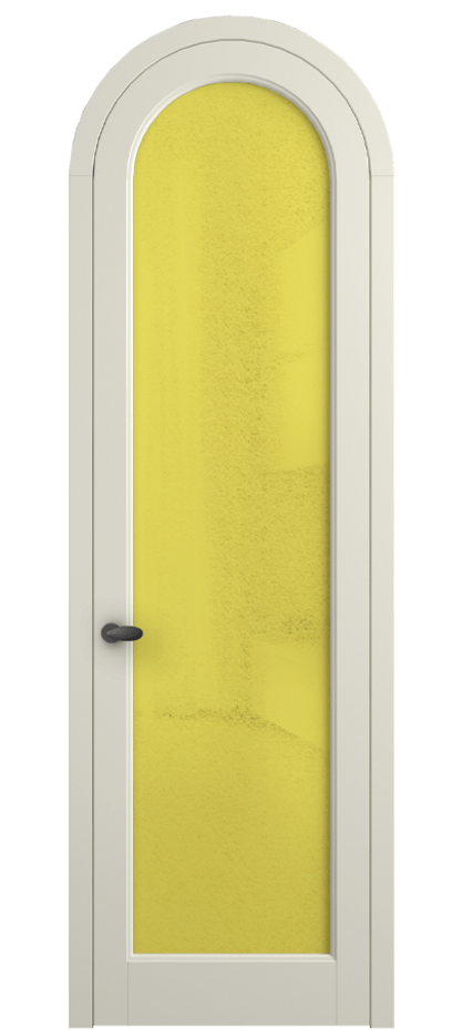 Межкомнатная дверь Палаццо 6814 Матовый молочно-белый Фактурное жёлтое стекло "Лёд", триплекс Цена 6800 AZE | Volhovec