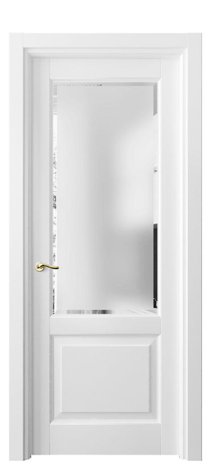 Межкомнатная дверь Лигнум 0740 Матовый белоснежный Сатинированное стекло с фацетом Цена 5060 AZE | Volhovec