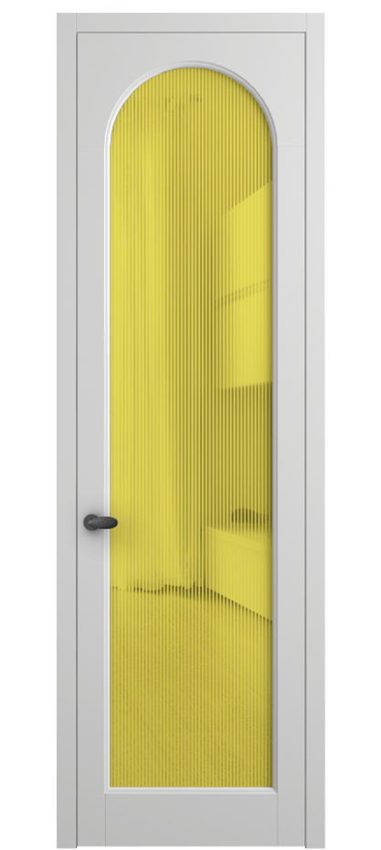 Межкомнатная дверь Палаццо 6804 Матовый белоснежный Рифлёное желтое стекло "Дюна", триплекс Цена 694800 AMD | Volhovec
