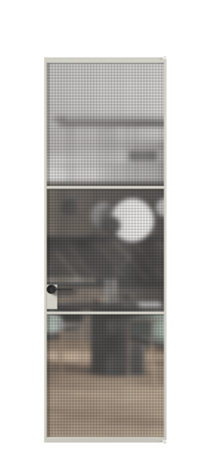 Алюминиевая дверь АЛПЛ040.03 Алюминий тёплый серый Декоративное стекло с сеткой "Mesh silver", триплекс Цена 6800  | Volhovec