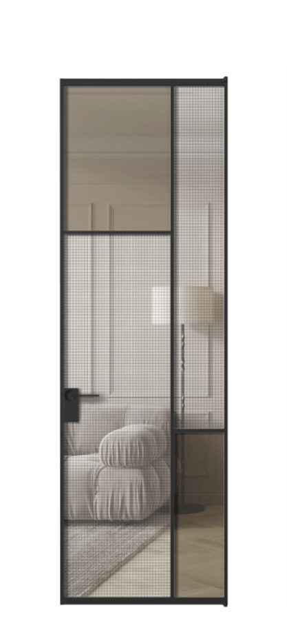 Межкомнатная дверь Mosaic АЛПЛ041.10 Алюминий Черный Mesh silver + Бронза прозрачное триплекс Цена 6990 AZE | Volhovec