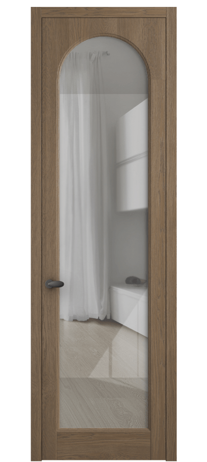 Межкомнатная дверь Палаццо 6804 Дуб джутовый матовый Рефлективное прозрачное стекло "Стопсол", калёное Цена 8100 AZE | Volhovec